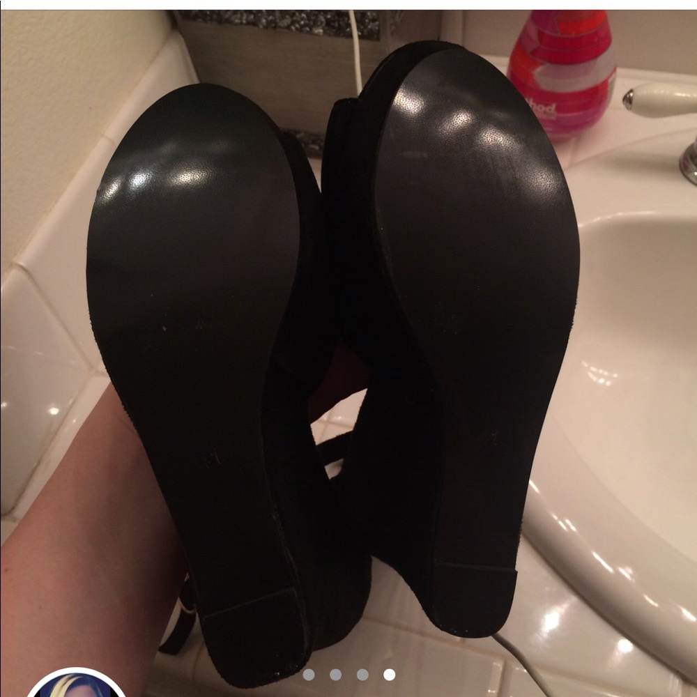 Black Peep Toe Wedges - Picture 4 of 4